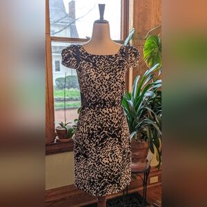 TIBI Black & White Animal Print Cocktail Dress Leather Trim